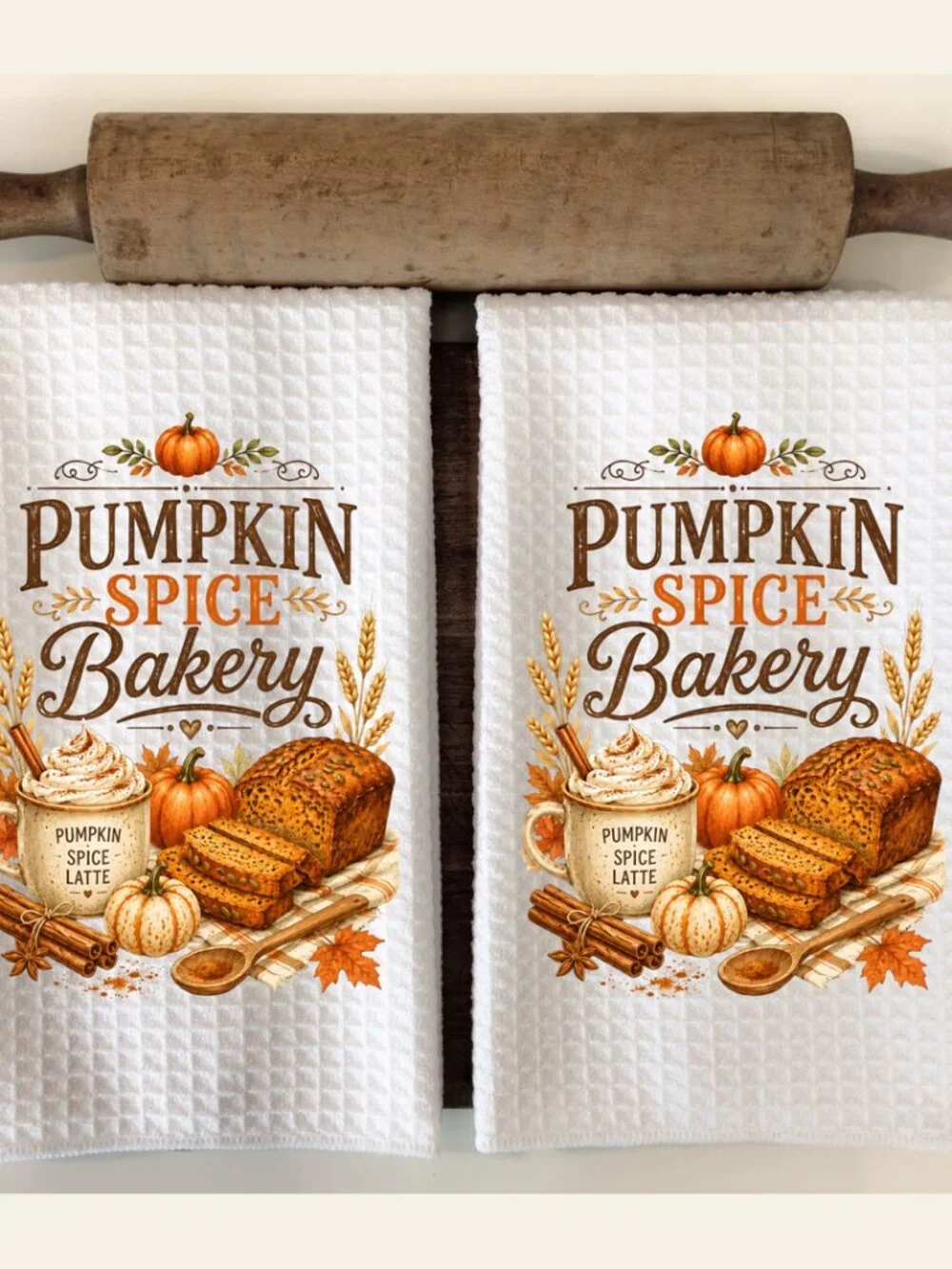 Pumpkin Spicer Bakery Kitchen Towel, Fall Waffle Dish Towel, Housewarming gift